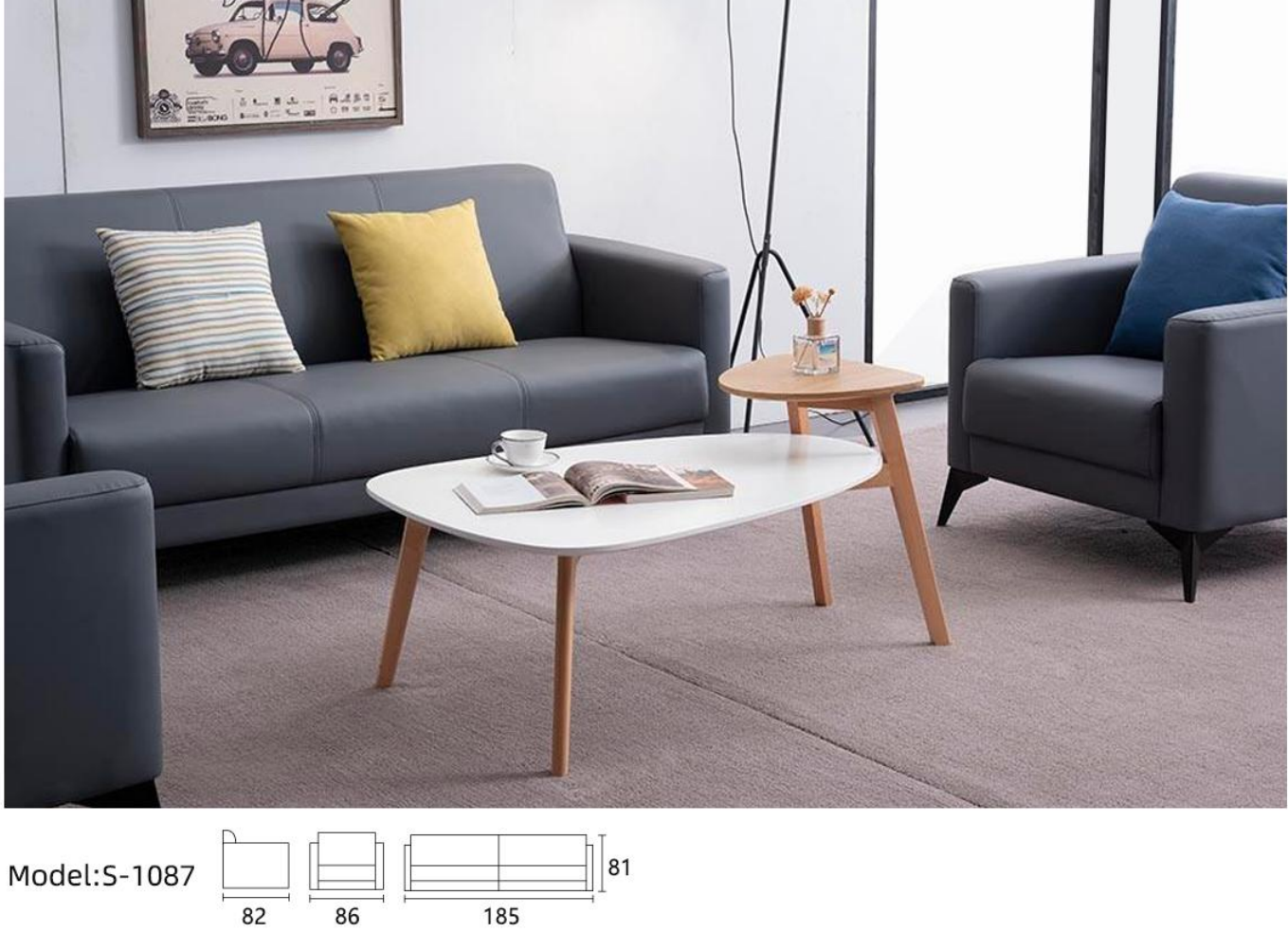 Graues kleines Sofa für kleines Bürozimmer 